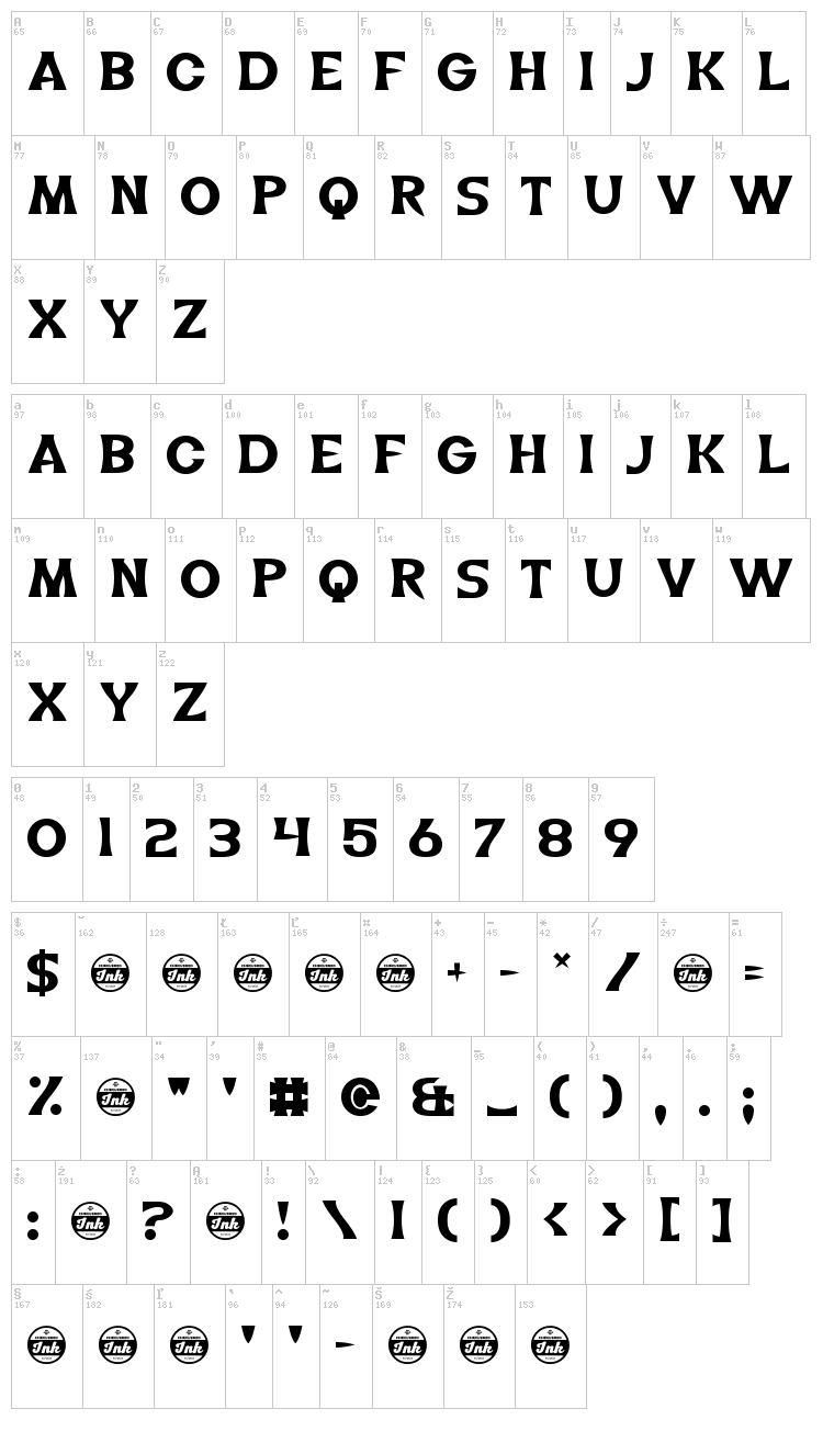 The Life of Flight font map